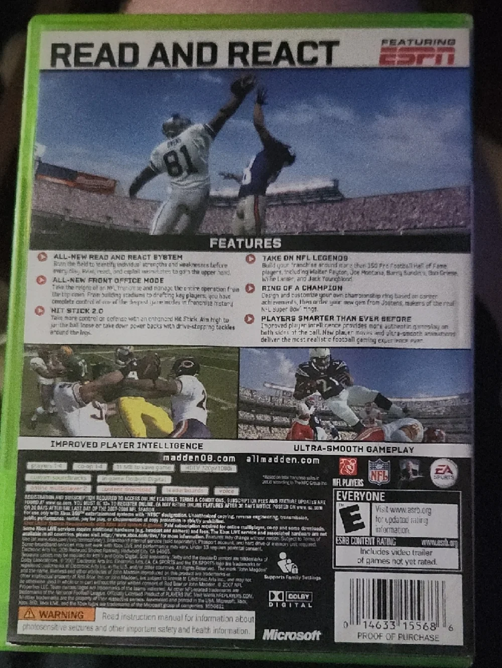 Microsoft Xbox 360 Madden NFL 08 - Blue and Green Cover